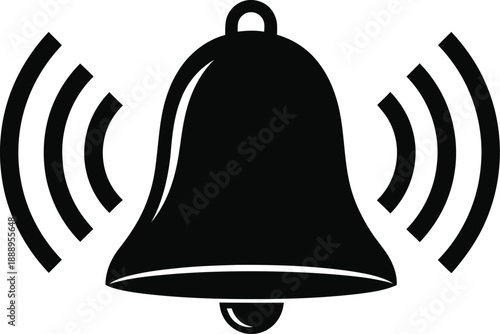 A ringing bell with sound waves emanating from it in a simple black design