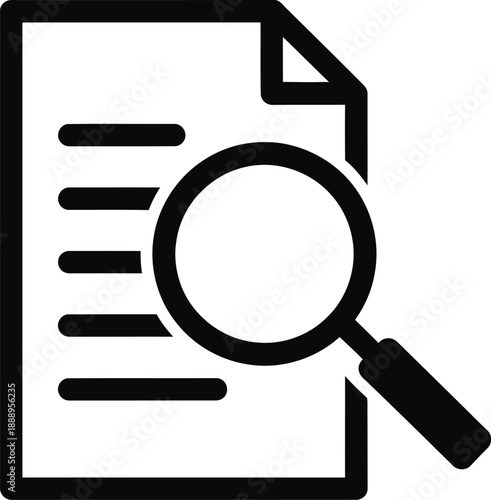 A magnifying glass over a document icon for search and investigation purposes