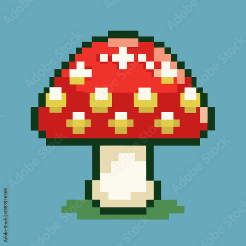Pixel art of a fly agaric mushroom