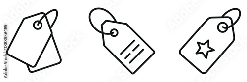 Tag Icon Set – Outline and Minimal Label, Price, and Marker Symbols for Commerce and Interface Design