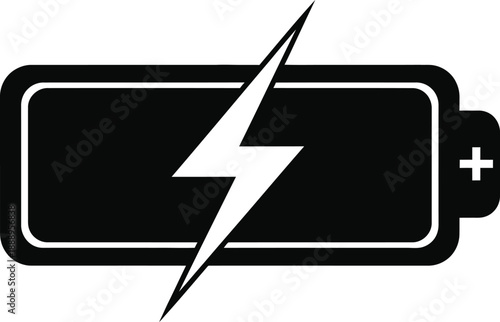 Battery icon with a lightning bolt symbol on a white background