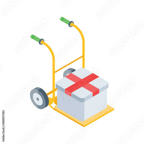 A well crafted isometric icon representing ecommerce gift delivery trolley
