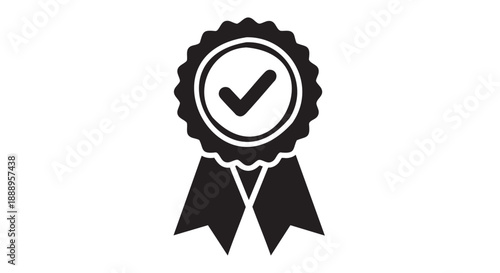 Flat design award badge with checkmark symbol for success achievement
