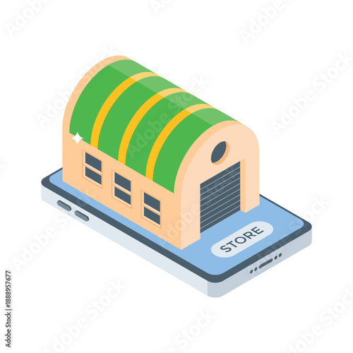 A well designed isometric icon of ecommerce warehouse store