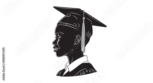 Graduate student profile illustration with cap and tassel isolated