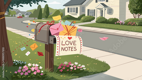 Mailbox overflowing with love letters and gift wrapped notes