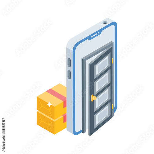 A modern isometric icon representing ecommerce doorstep delivery