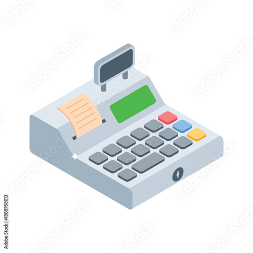 A well crafted isometric icon representing ecommerce cash register