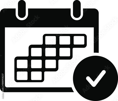 A calendar icon with a checkmark indicating a confirmed or completed schedule