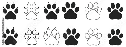Canvas Print Different animal paw print icons, vector illustrations