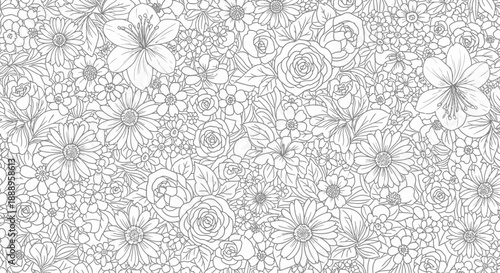 Floral Abundance: A Detailed Black and White Flower Pattern.