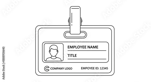 Employee ID Card with Clip Outline Drawing.