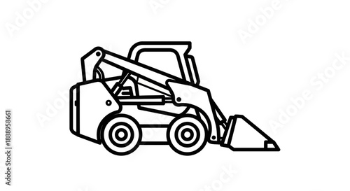 Line Art Illustration of a Skid-Steer Loader.