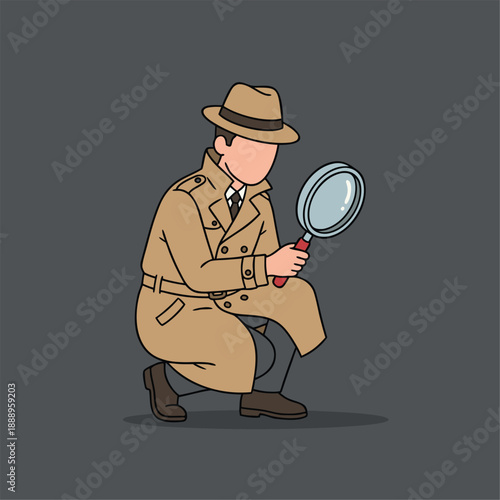 Detective investigating with magnifying glass, solving mysteries.