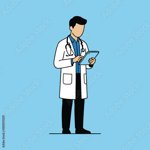 Doctor holding a tablet in a white coat.