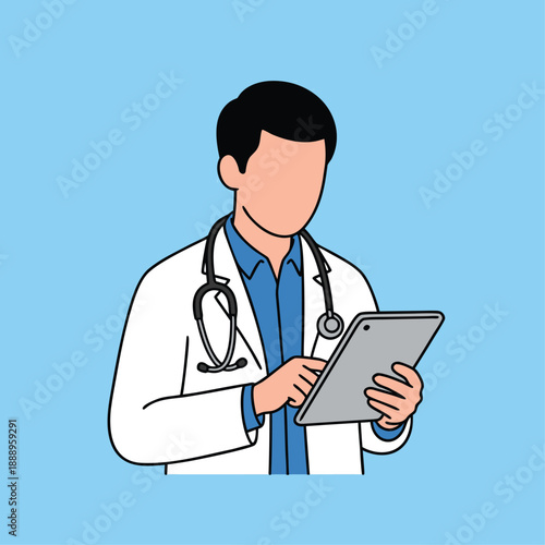 Doctor using a digital tablet for medical consultations.