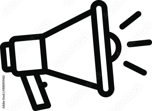 A simple line drawing of a megaphone with sound waves emanating from it