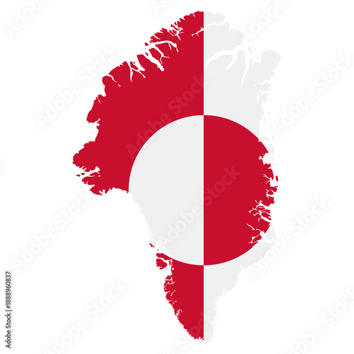 Detailed map with masked vertical Greenland flag. Flat vector illustration isolated on white background.