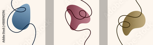 Vibrant abstract poster with organic shapes and fluid wavy lines and flowing blobs shapes in earthy tones, creating modern minimal posters with calm flow for creative wall art