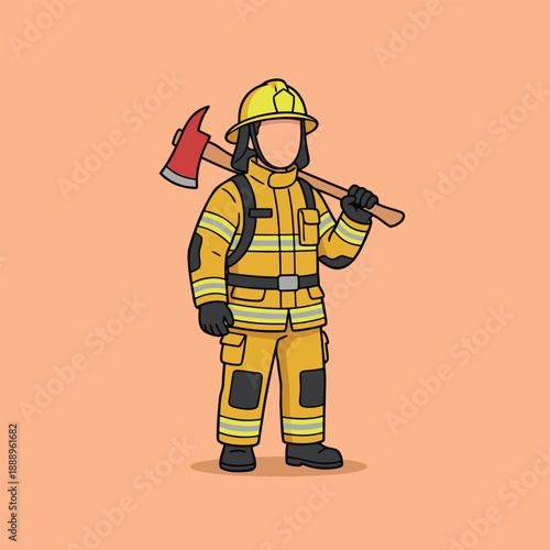 Firefighter with Axe Illustration.
