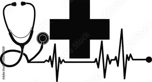 Medical Healthcare Heartbeat & Stethoscope Icon | Professional Vector Illustrator Graphic