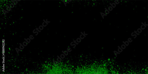 Light green spotted watercolor wall design on black background. smoke misty fog, realistic fog vector illustration.  distressed grunge concrete wall texture. Magic smoke with glitter and small particl