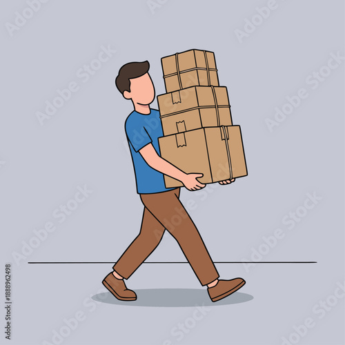 Man carrying a stack of cardboard boxes.
