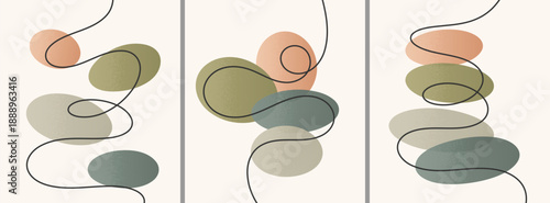 Vibrant abstract poster with organic shapes and fluid wavy lines and flowing blobs shapes in earthy tones, creating modern minimal posters with calm flow for creative wall art