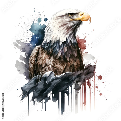 Patriotic bald eagle watercolor illustration with a transparent background