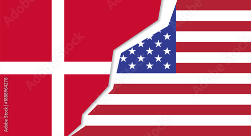 A rift, a crack, a breakdown in relations between Denmark and the United States over the situation with Greenland. Flat vector illustration isolated on white background.