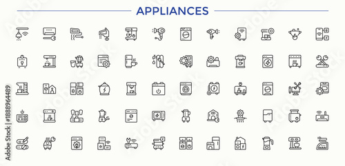 Set of Appliances line icon. Containing electronic, cooking, equipment, household and more. Thin icons set. Kitchen icon collection. Pixel perfect. Editable vector.