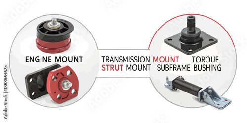 Automotive Mounts and Bushings Diagram - Engine, Transmission, Strut, Torque Subframe Parts