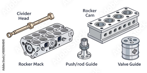 Industrial Engine Parts Diagram: Rocker Mack, Civiider Head, and Others