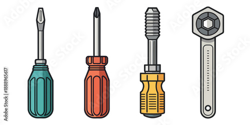 Colorful Screwdrivers and Wrench Tools Illustration