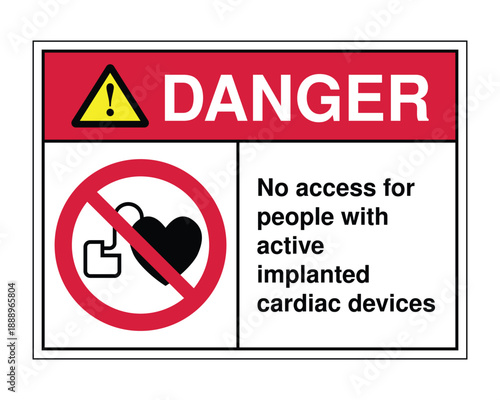 Cardiac Device Danger Sign - Prohibitory Safety Icon for Pacemaker Restrictions and Medical Facility Compliance