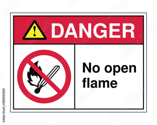 Danger No Open Flame Sign - Prohibitory Fire Safety Icon for Flammable Hazards and Industrial Compliance