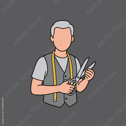 Professional tailor with scissors and measuring tape.