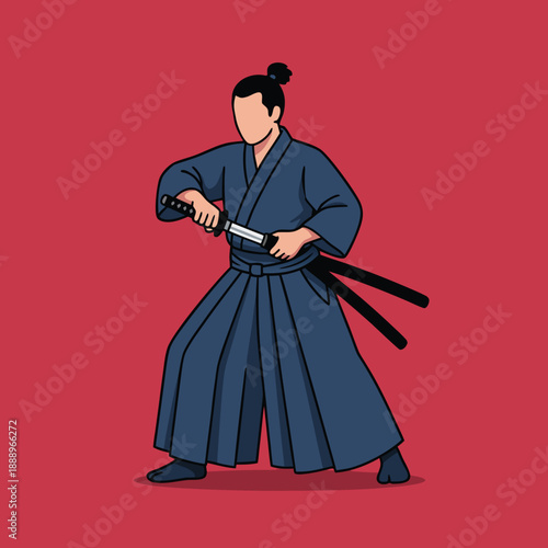 Samurai warrior drawing with katana sword.