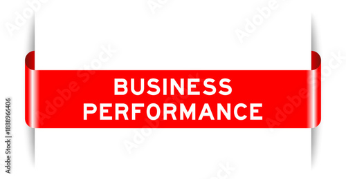 Red color inserted label banner with word business performance on white background