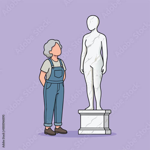 Woman admiring a classical sculpture in a museum.