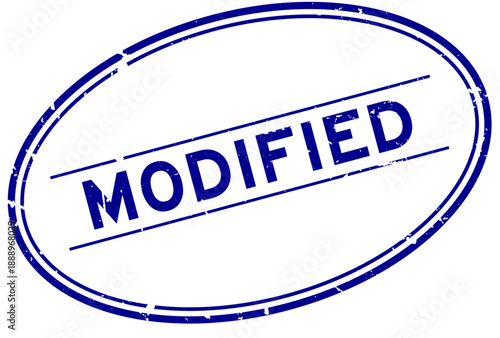 Grunge blue modified word oval rubber seal stamp on white background