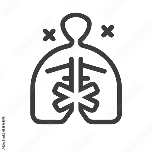 Breathing symbol outline illustration depicting lungs in monochrome style
