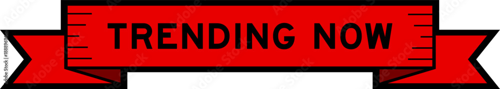Φωτογραφία Ribbon label banner with word trending now in red color on white background
