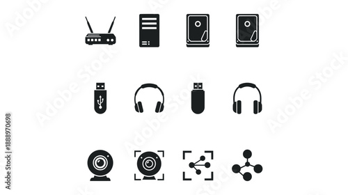 Modern electronic gadgets and computing equipment vector icon set