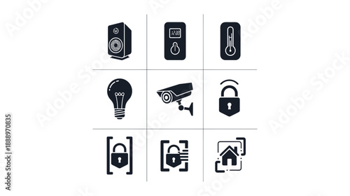 Modern smart home technology and security management system symbols