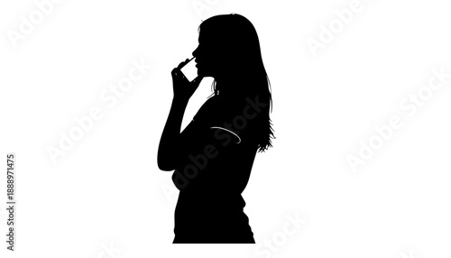 silhouette of a girl using a mobile phone vector art illustration
