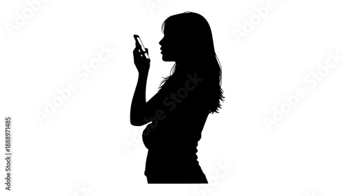silhouette of a girl using a mobile phone vector art illustration
