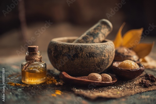 Wallpaper Mural Ayurvedic medicine theme with herbs and copy space Torontodigital.ca