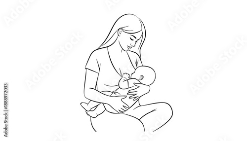 Mother breastfeeding baby natural motherhood concept vector illustration black and white

