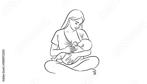 Mother breastfeeding baby natural motherhood concept vector illustration black and white
